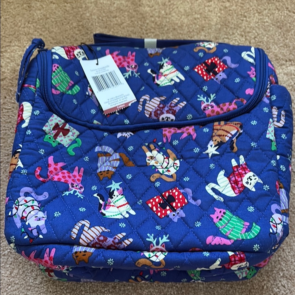 Vera Bradley Blue Cat Print Crossbody Insulated Lunch Bag